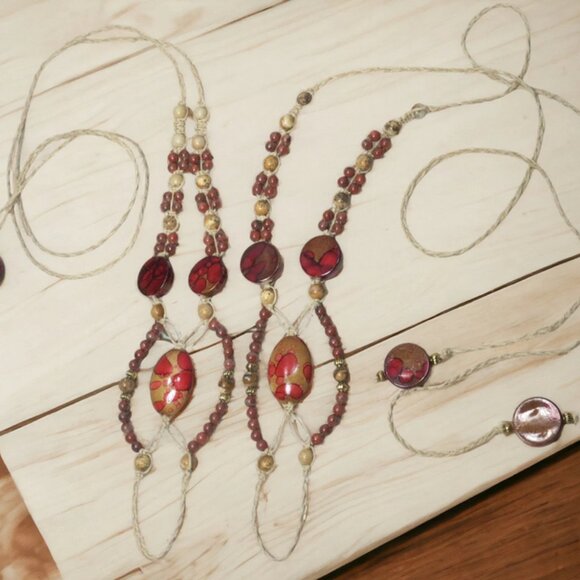 NEW Red & Tan Jasper Gemstone Beaded Barefoot Sandals. Foot jewelry. - Picture 2 of 5